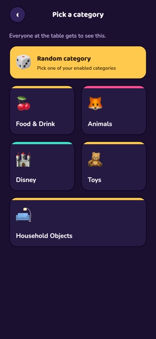 Poker Face Party category selection screen